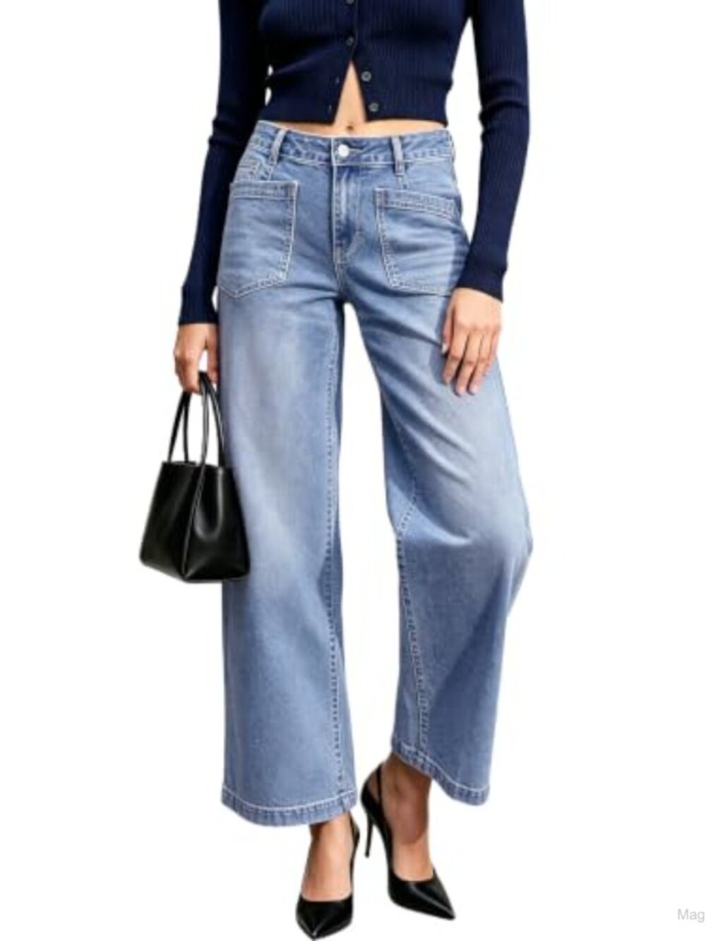 Stretchy High Waist Straight Leg Cropped Ankle Denim Jeans Pants